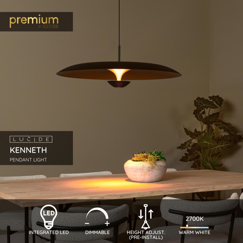 Lucide Premium KENNETH - Pendant light - Ø 80 cm - LED Dim. - 1x22W 2700K - Black